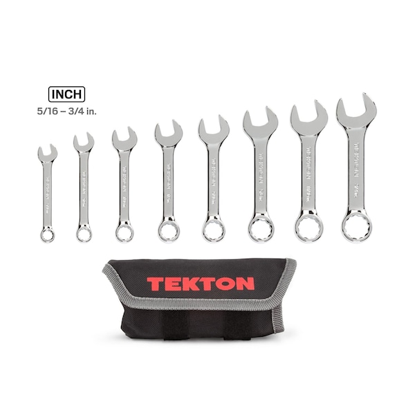 Stubby Combination Wrench Set With Pouch, 8-Piece (5/16-3/4 In.)